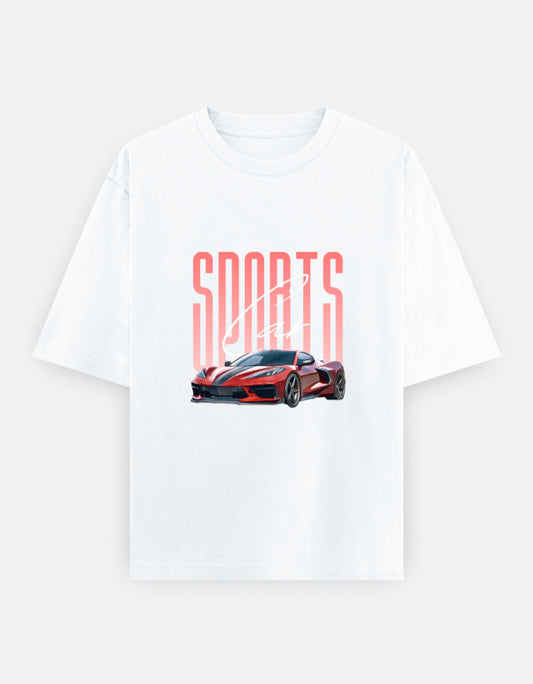Sports Car Front Print Unisex White Oversized T-Shirt