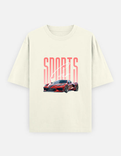 Sports Car Front Print Unisex off White Oversized T-Shirt