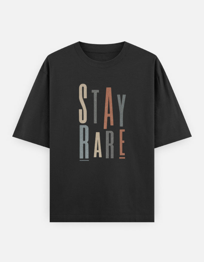 Stay Rare Front Print Unisex Black Oversized T-Shirt