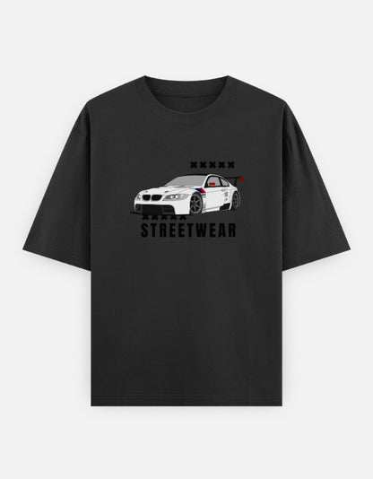 Streetwear Car Front Print Unisex Black Oversized T-Shirt