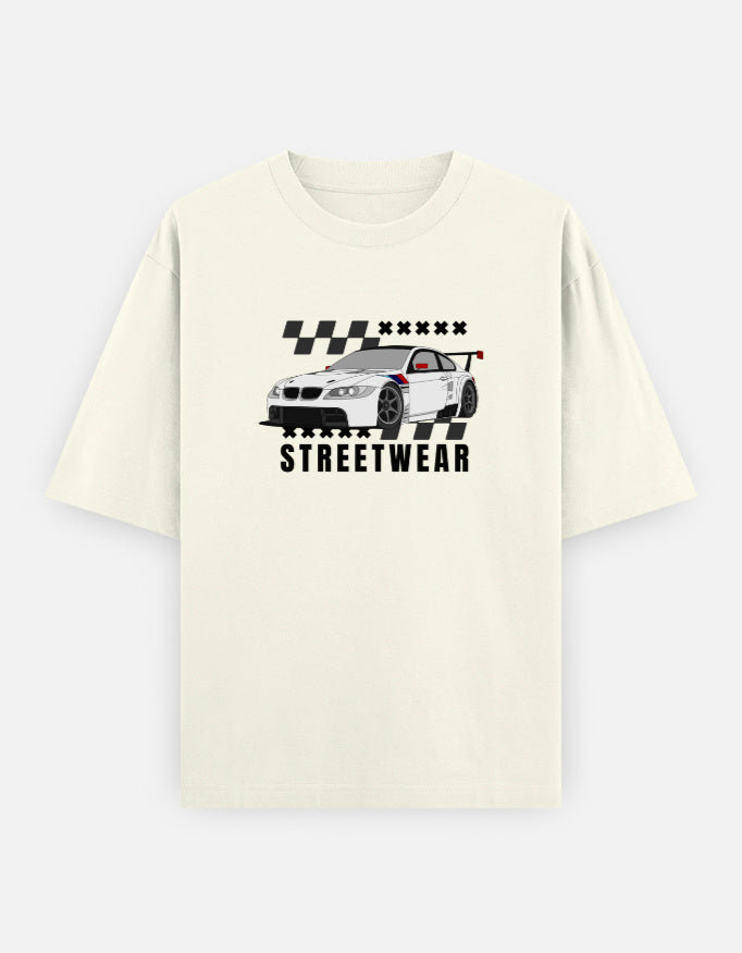 Streetwear Car Front Print Unisex Off-White Oversized T-Shirt