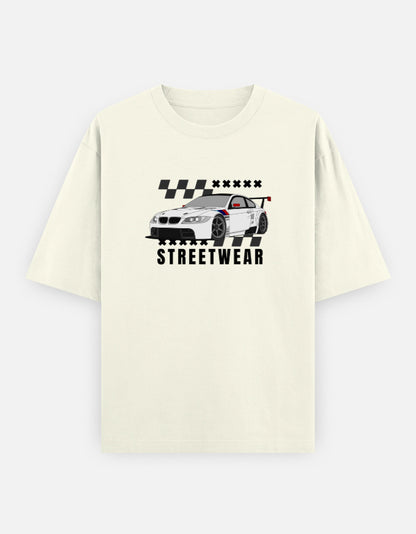 Streetwear Car Front Print Unisex Off-White Oversized T-Shirt