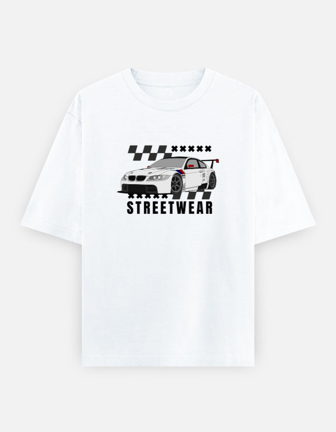 Streetwear Car Front Print Unisex White Oversized T-Shirt