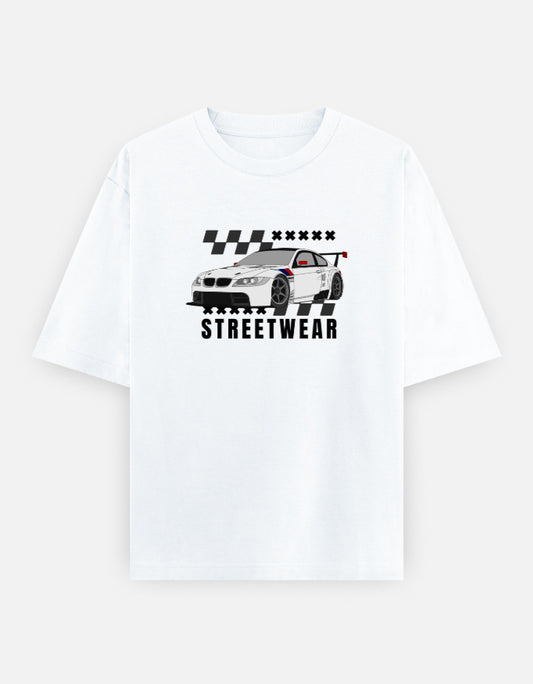 Streetwear Car Front Print Unisex White Oversized T-Shirt
