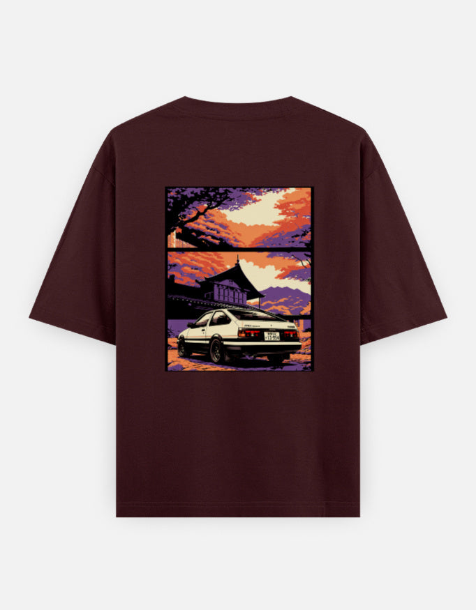 Sunset Drive Back Print Unisex Maroon Oversized T-Shirt