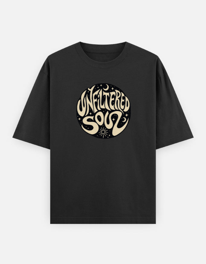 Unfiltered Soul Front Print Unisex Black Oversized T-Shirt

