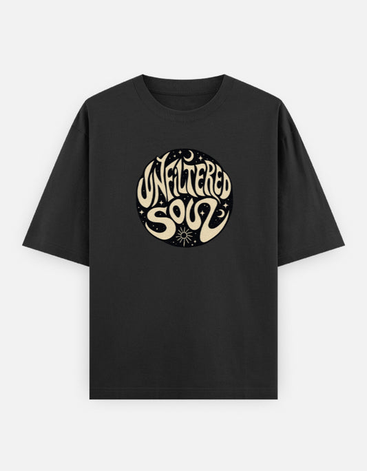 Unfiltered Soul Front Print Unisex Black Oversized T-Shirt

