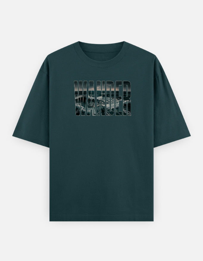 Wander Front Print Unisex Green Oversized T-Shirt