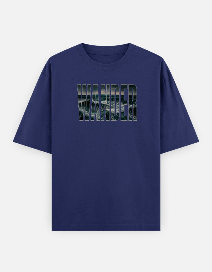 Wander Front Print Unisex Oversized Blue T-Shirt