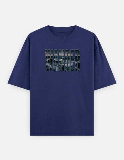 Wander Front Print Unisex Oversized Blue T-Shirt