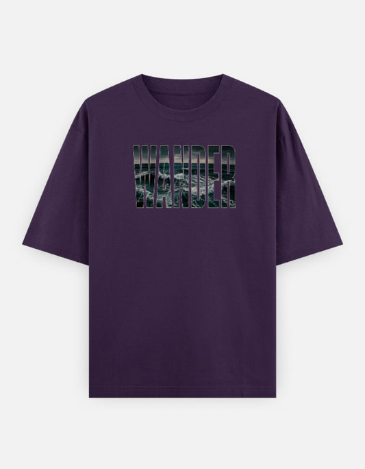 Wander Front Print Unisex Oversized Purple T-Shirt