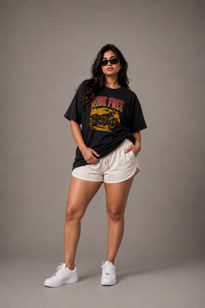 Ride Free Bike Front Print Unisex Oversized T-Shirt